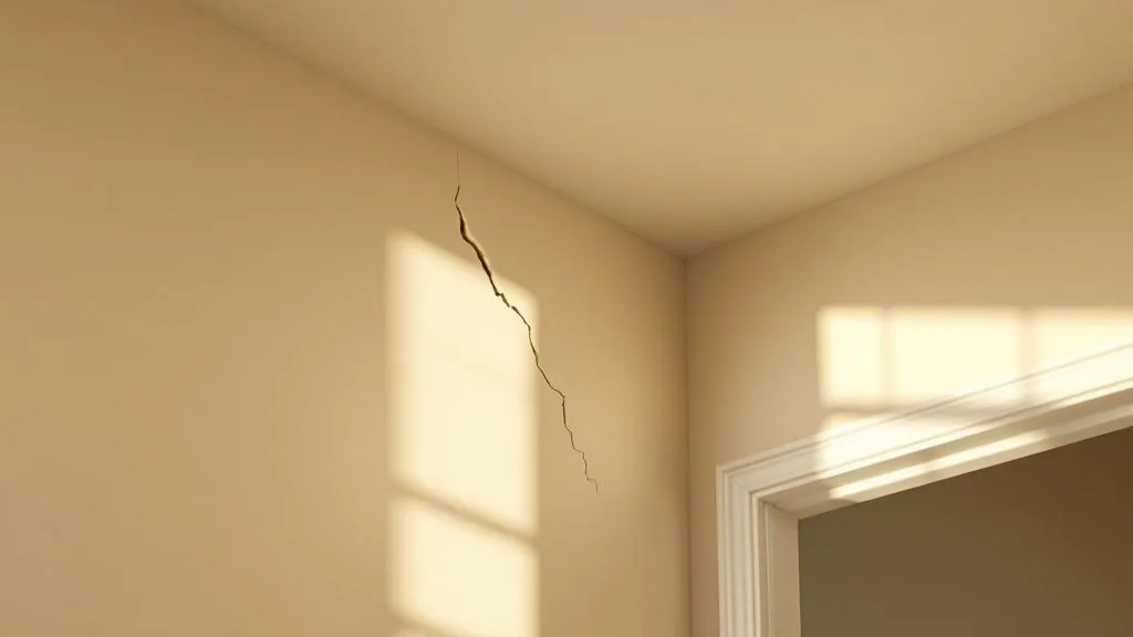 Stair-step diagonal crack in drywall above a doorframe — classic foundation movement signature