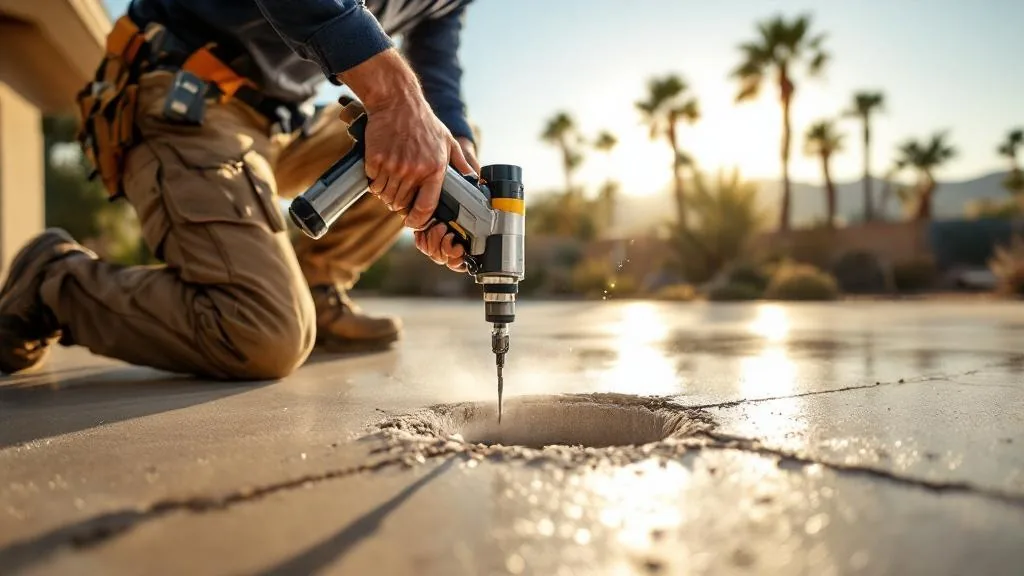 Foundation Fixers technician working on concrete in Phoenix Arizona summer heat