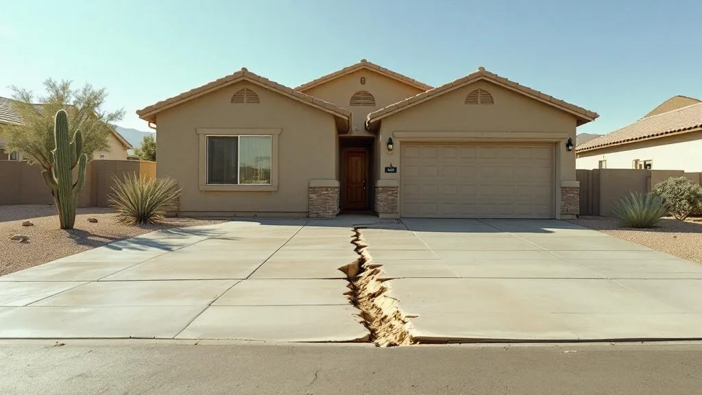 Peoria Arizona home with concrete driveway settlement near the garage