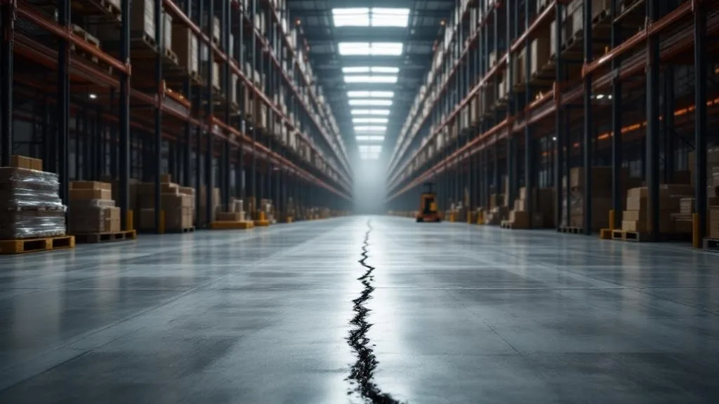 Phoenix industrial warehouse interior with cracked concrete floor and pallet racking